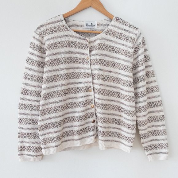 Reba Rose Sweaters - Reba Rose Vintage Striped Cardigan Sweater with Shell Buttons